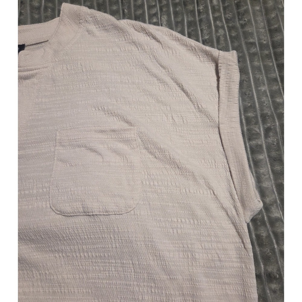 Cable & Gauge Blouse Top XL Beige Textured Button Front Short Sleeve Normcore - Picture 2 of 5
